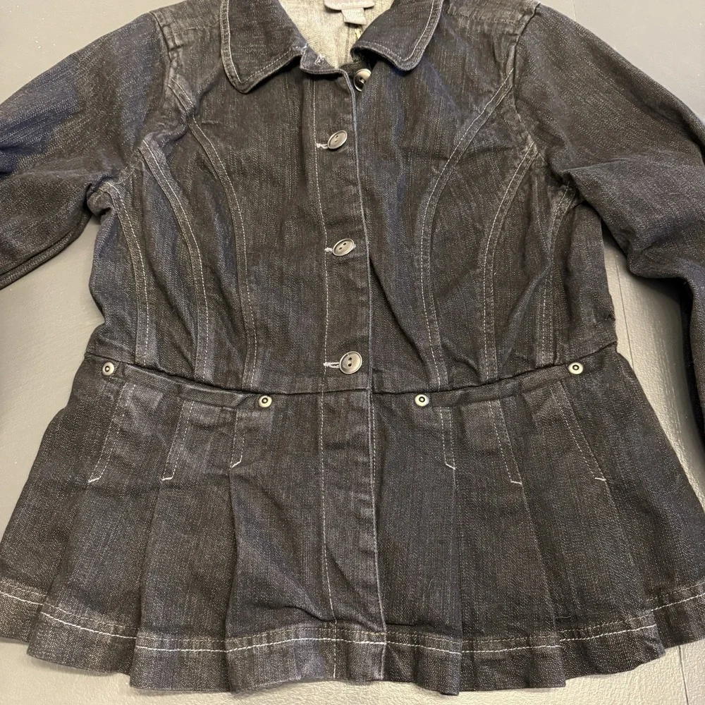 Motto‎ Y2K Denim Blazer Jacket Pleated/Fitted Girly Ruffles VTG  Size Small Blk - Picture 9 of 13